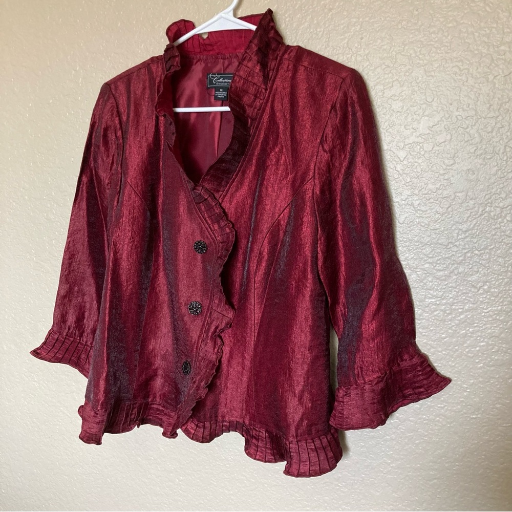 Dressbarn Deep Red Ruffle Blouse Whimsigoth Boho Festival Women’s Size 12